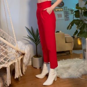 Red paper bag waist trousers TopShop size 4